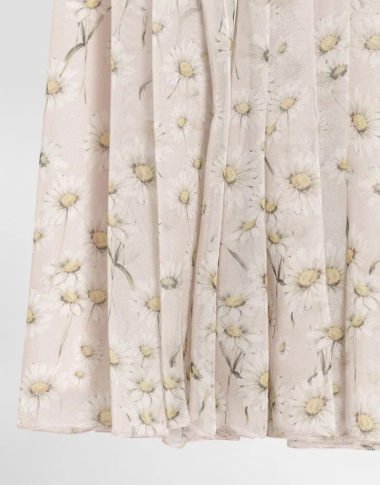Pleated Daisy-Print Skirt