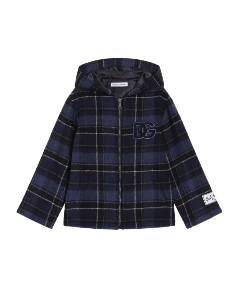 Check-Pattern Hooded Jacket