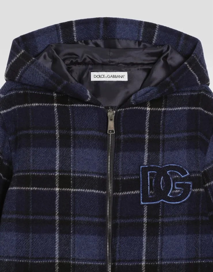 Check-Pattern Hooded Jacket