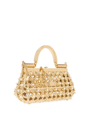 Logo Plaque Embellished Caged Tote Bag