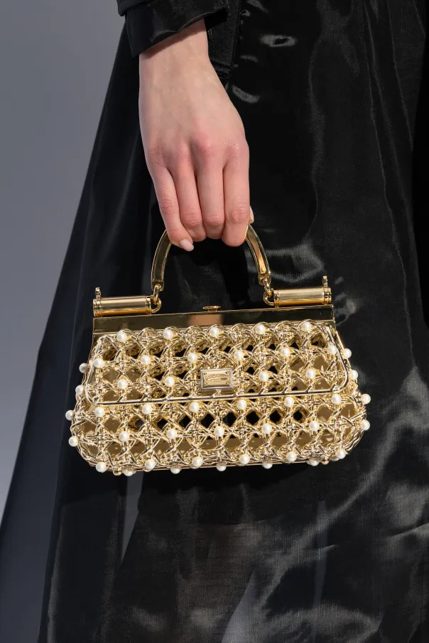 Logo Plaque Embellished Caged Tote Bag