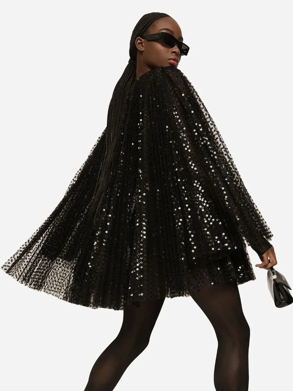 Sequin Embellished Mini Pleated Dress