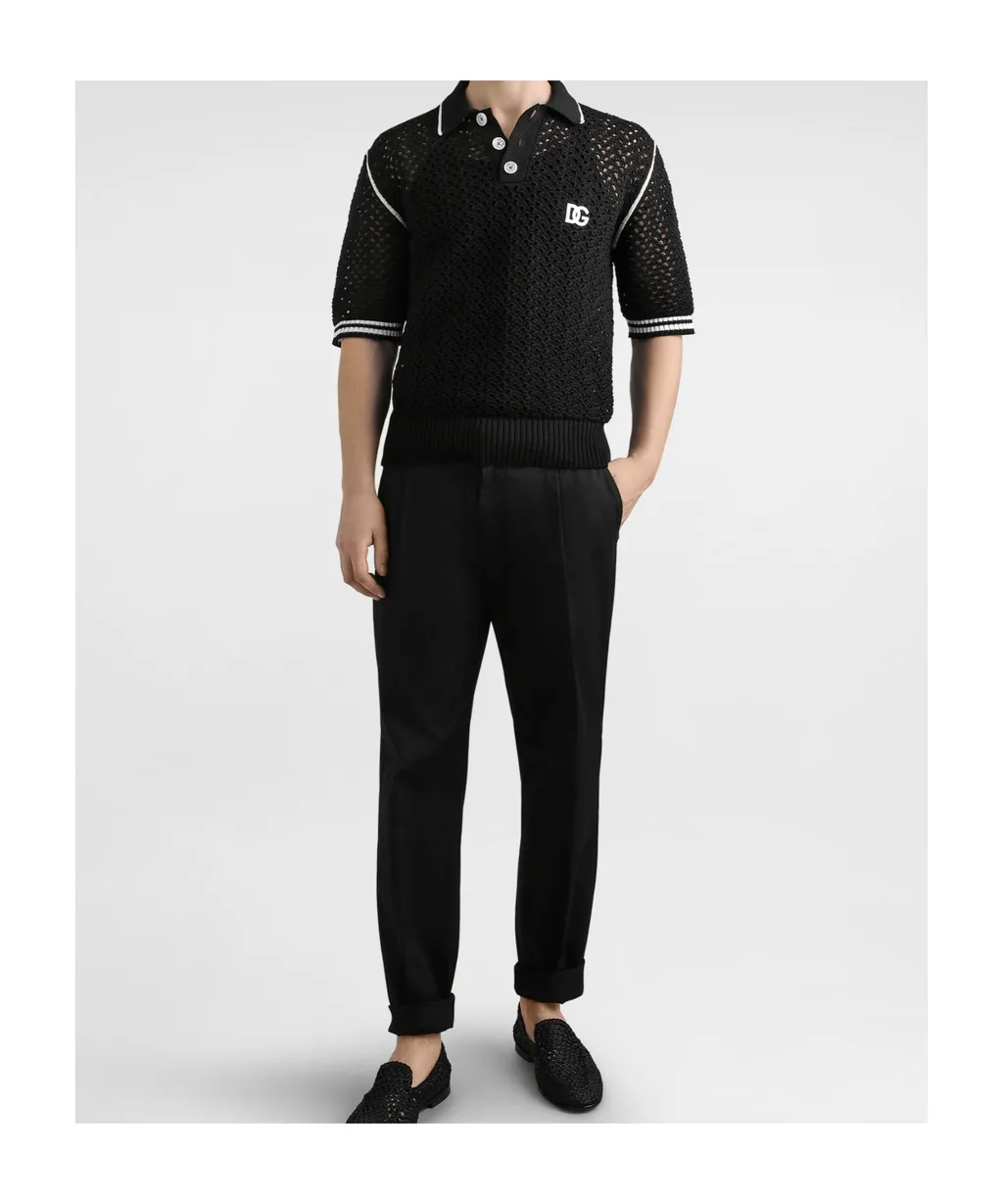 Crochet-Knit Short-Sleeve Polo Shirt