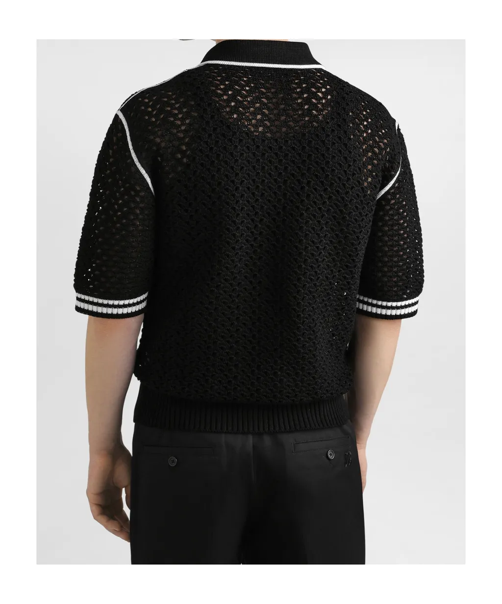 Crochet-Knit Short-Sleeve Polo Shirt