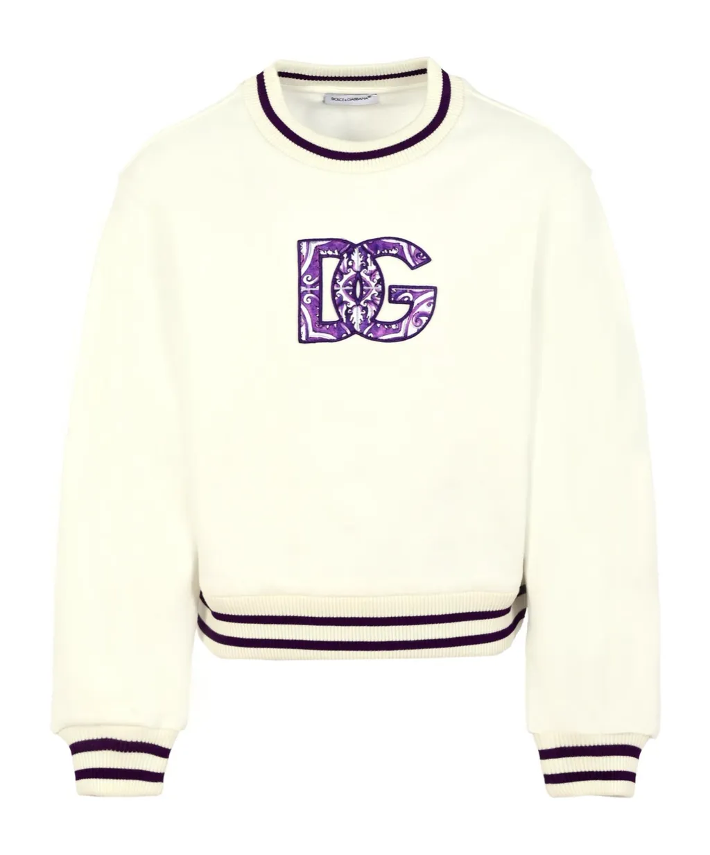 Dg Embroidery Majolica-Print Crew Neck Sweatshirt