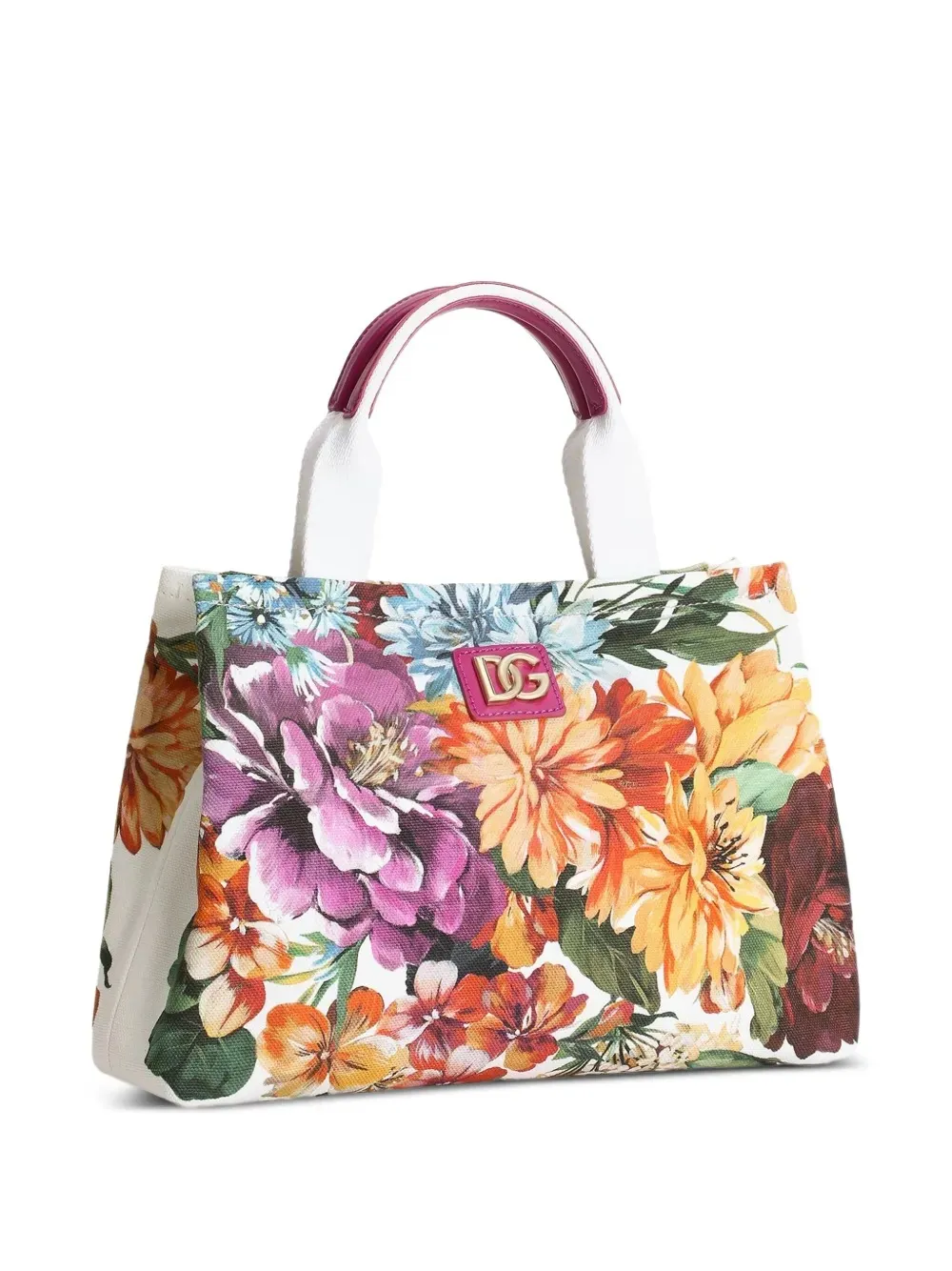 Floral-Printed Logo Plaque Tote Bag