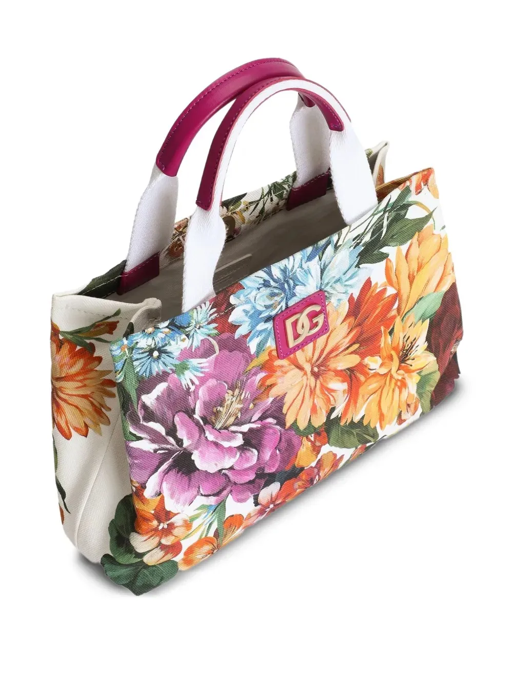 Floral-Printed Logo Plaque Tote Bag
