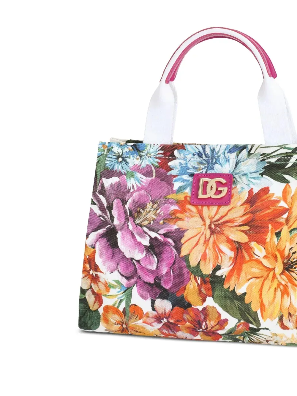 Floral-Printed Logo Plaque Tote Bag