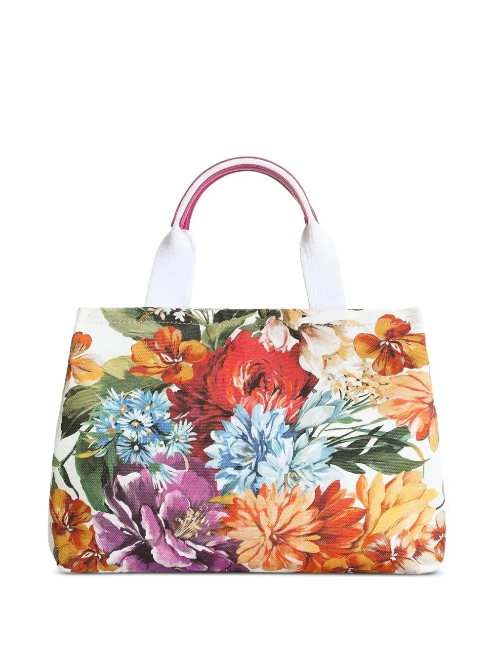 Floral-Printed Logo Plaque Tote Bag