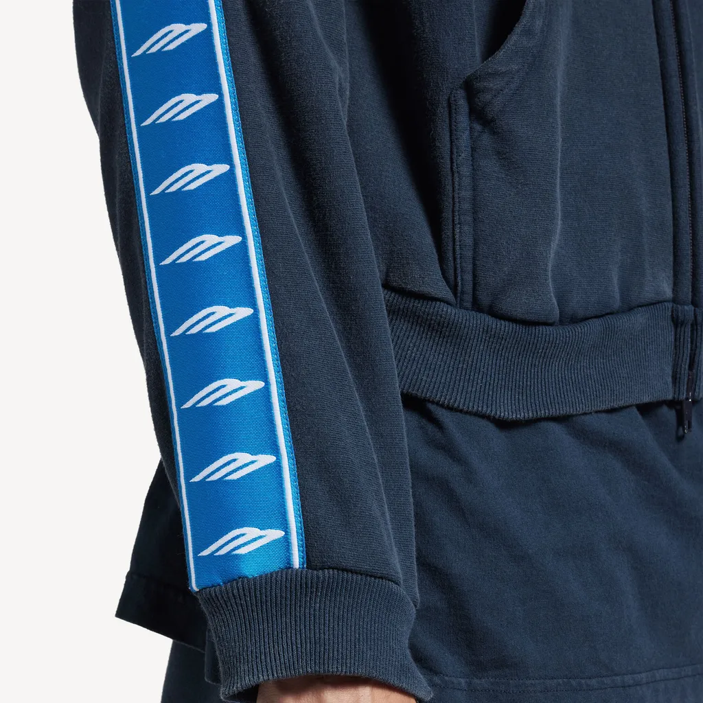 Stripe Patched Hood Zip-Up Hoodie
