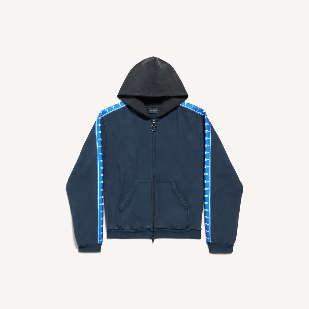 Stripe Patched Hood Zip-Up Hoodie