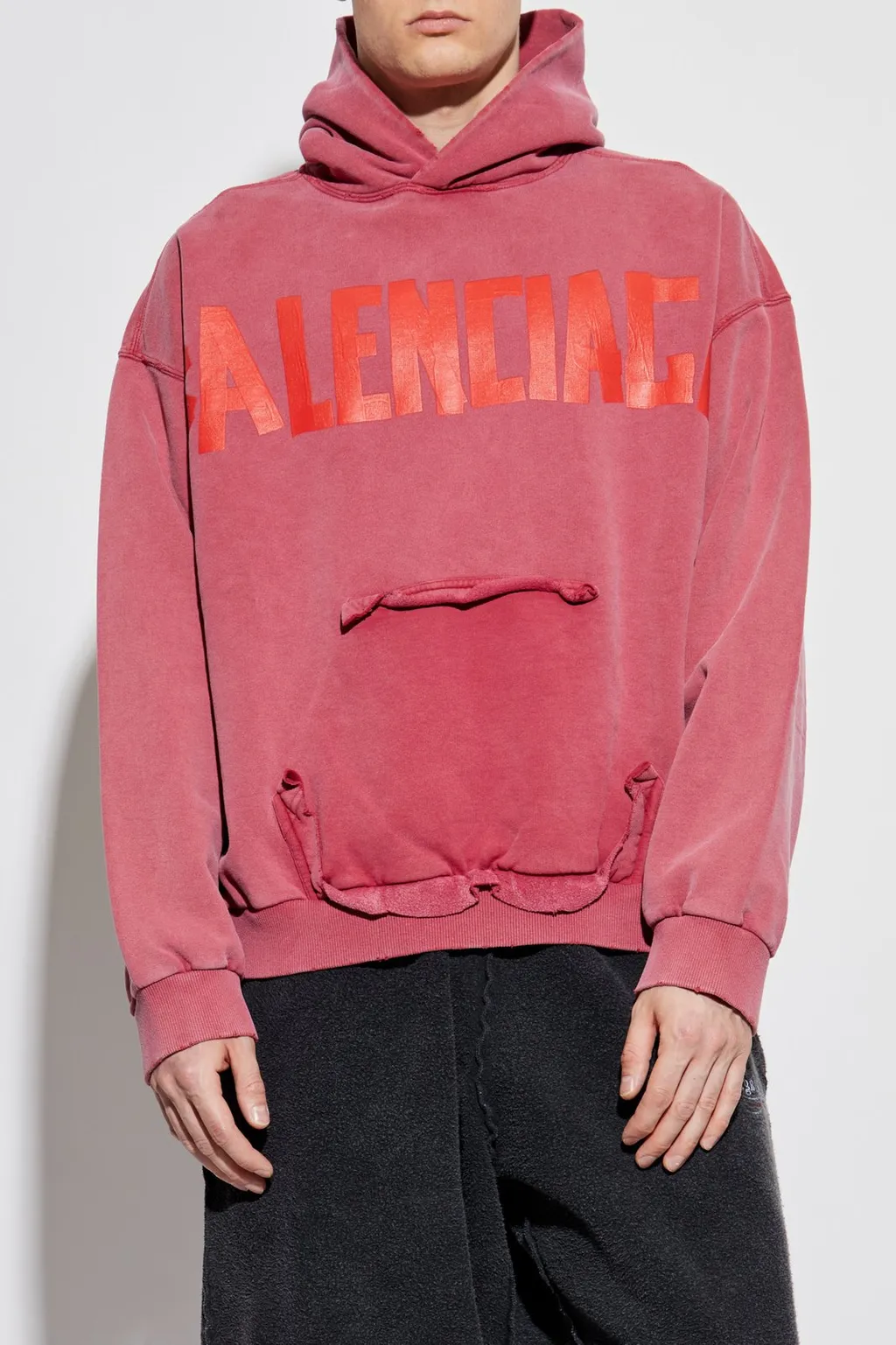 Tape Type Ripped Pocket Hoodie