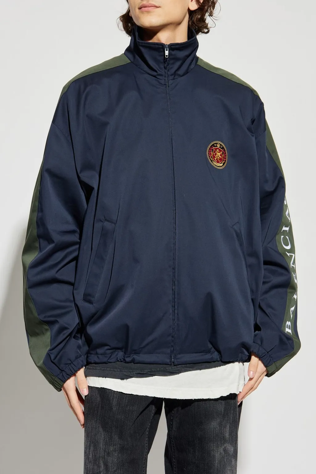 Stand Up Collar Logo Embroidered Jacket