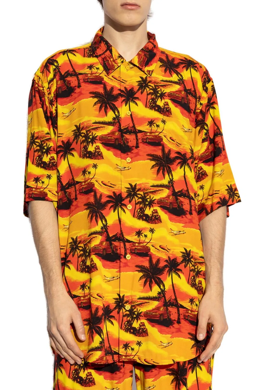 Hawaiian Car Printed Large-Fit Shirt