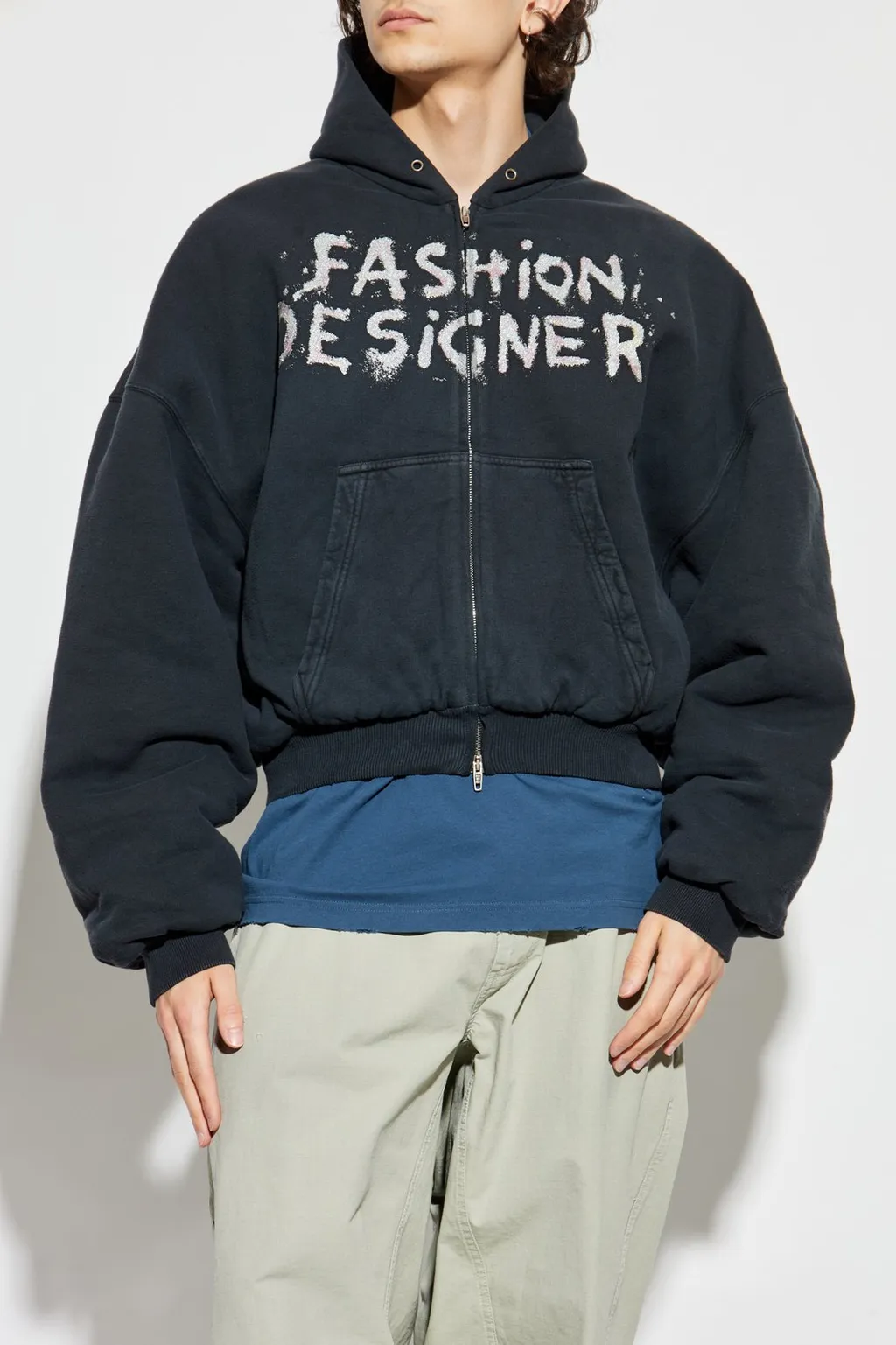 Sprayed Effect Zipped Hoodie