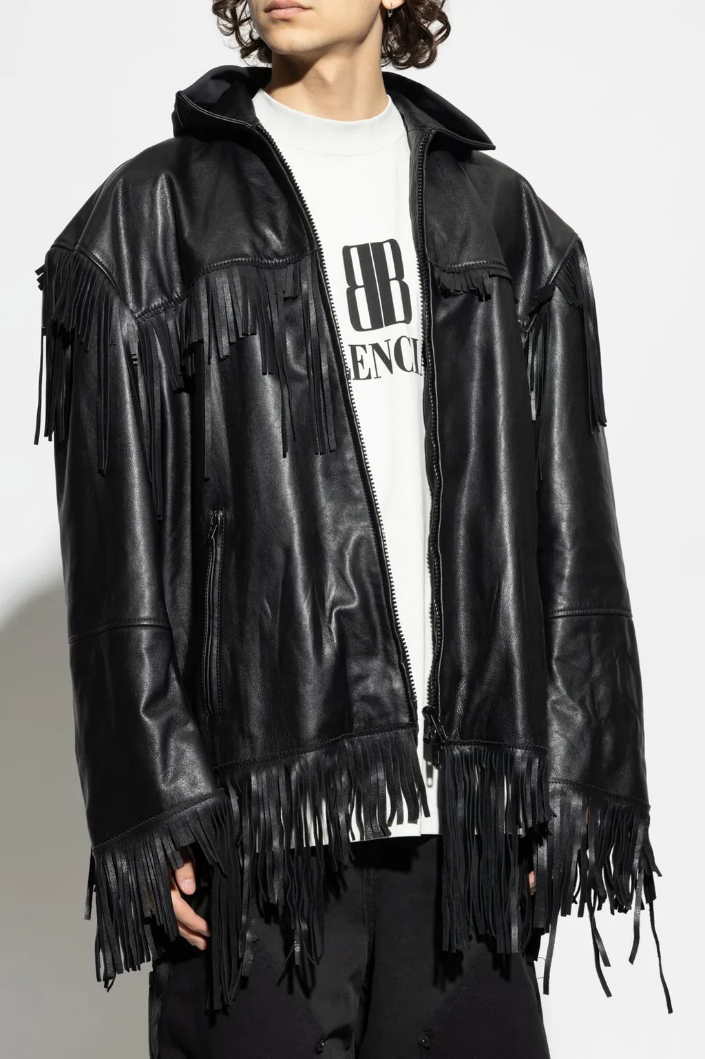 Fringed Hooded Leather Jacket