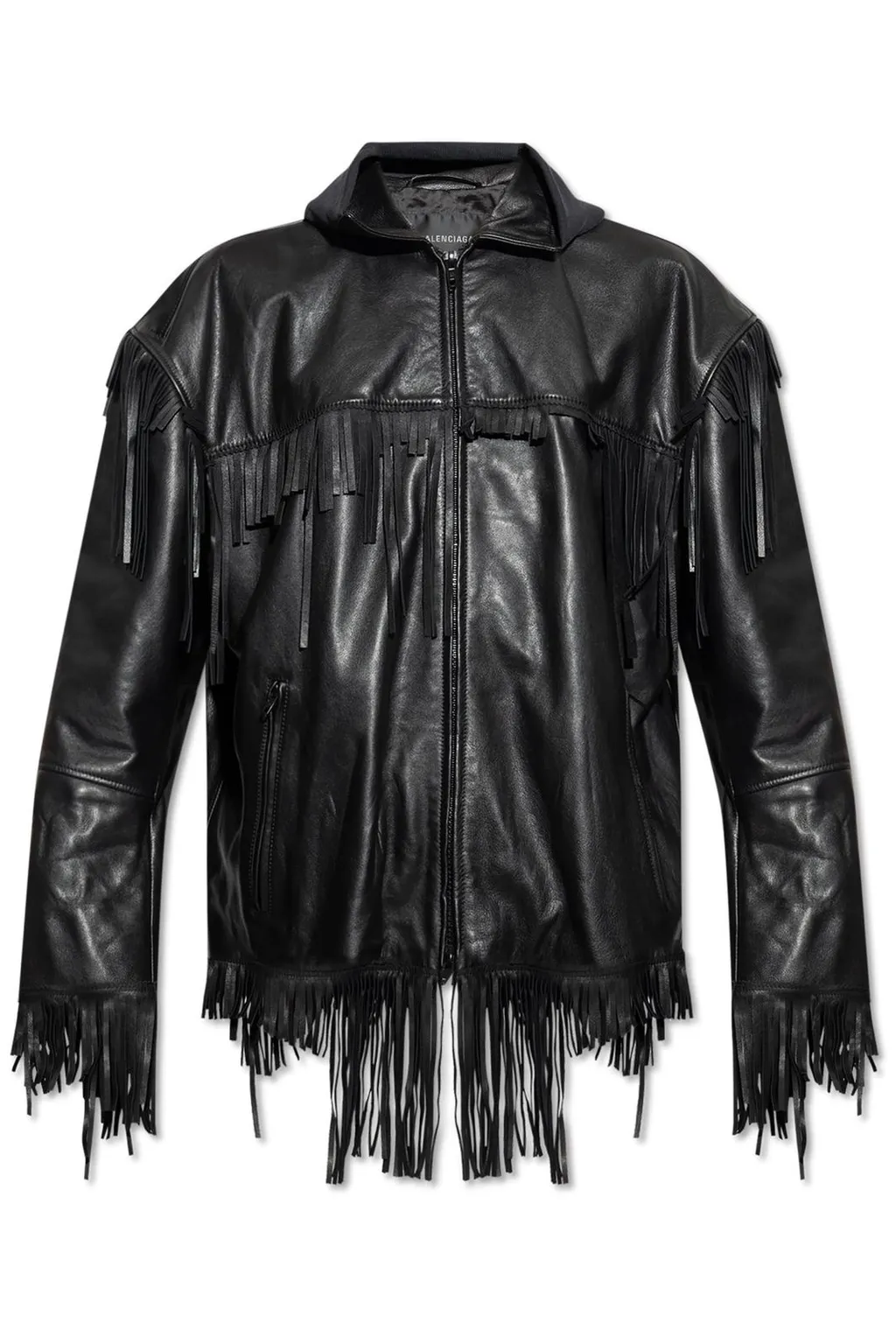 Fringed Hooded Leather Jacket