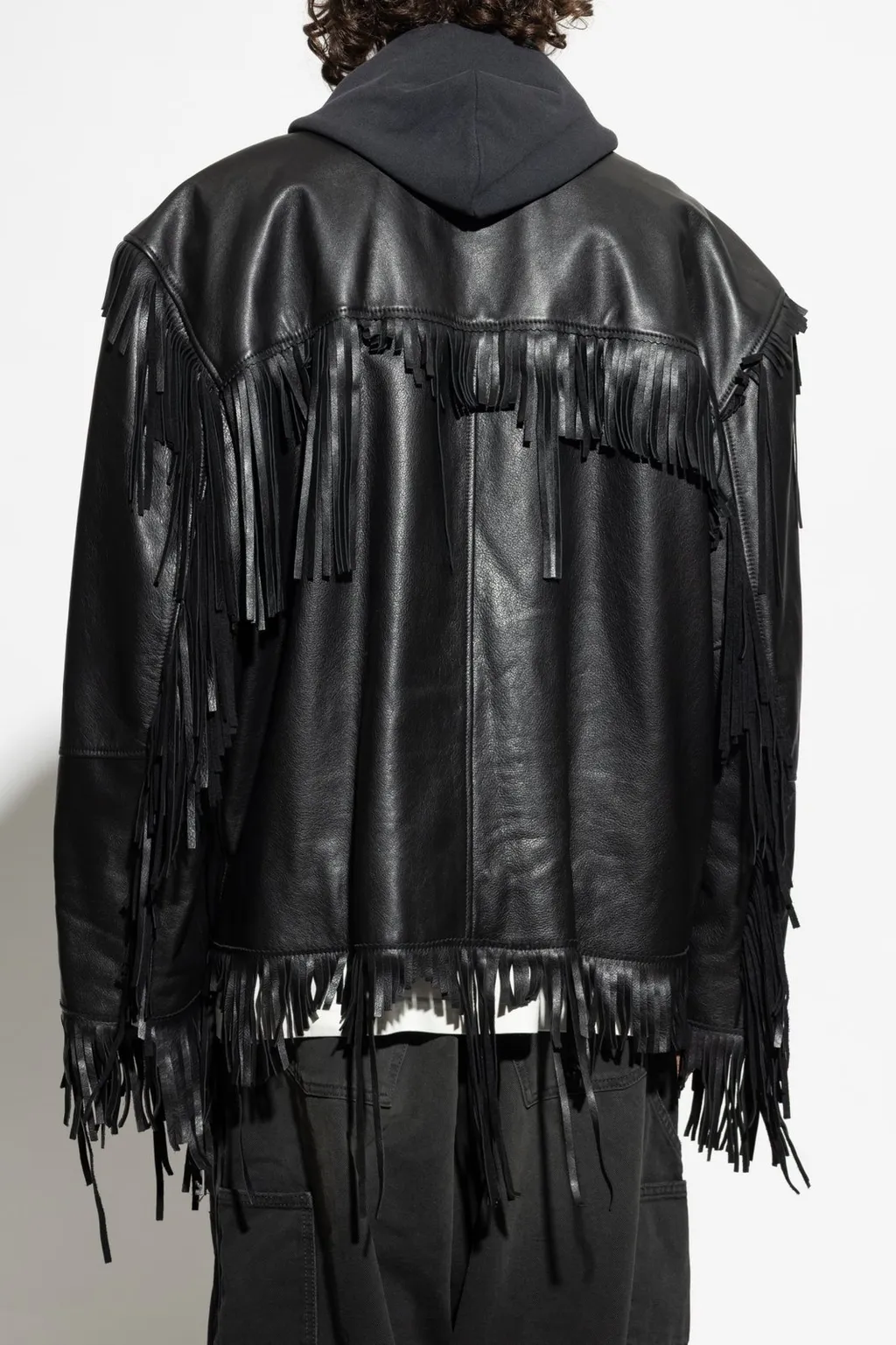Fringed Hooded Leather Jacket