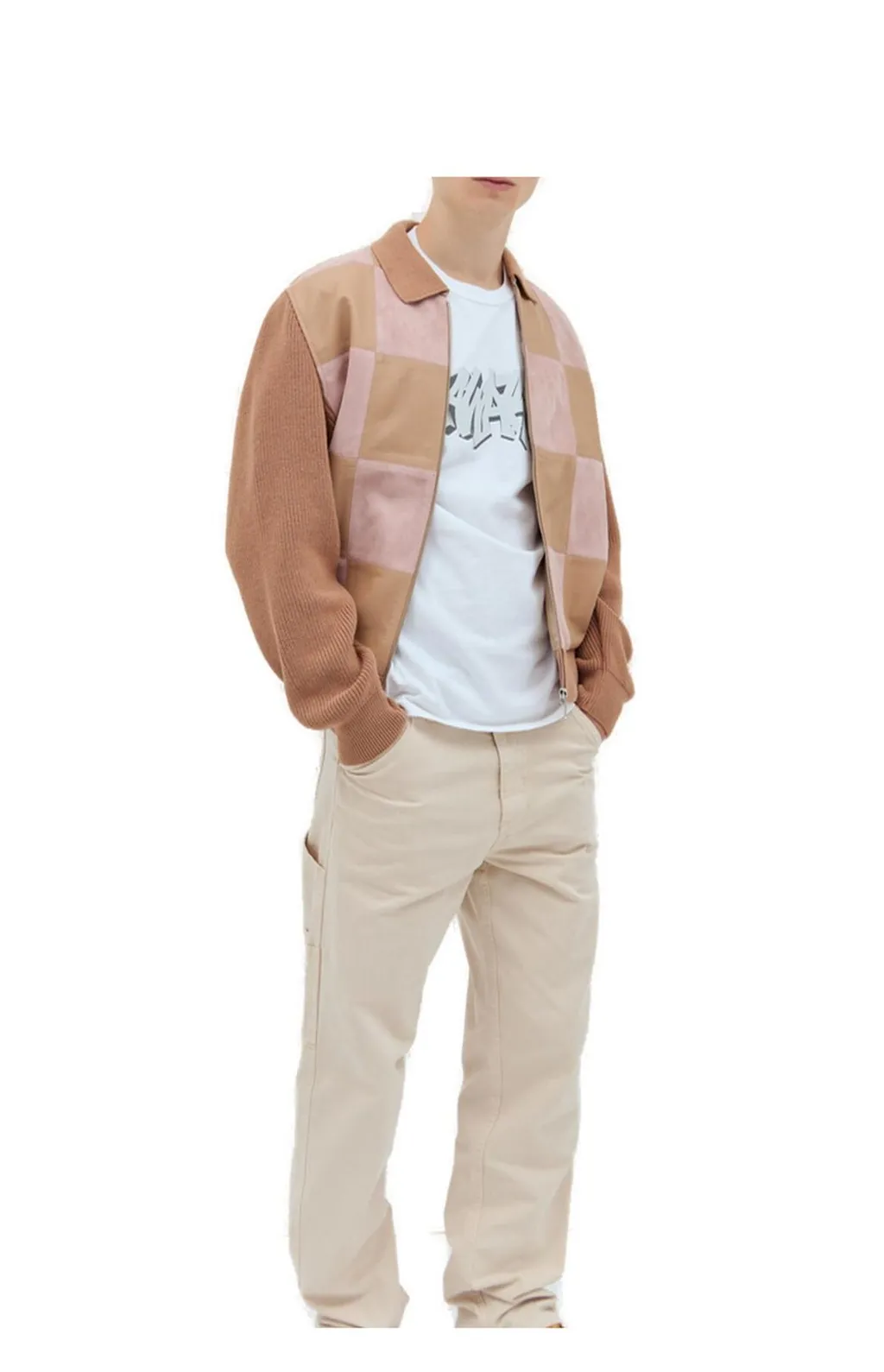 Checkered Knit Zip Jacket