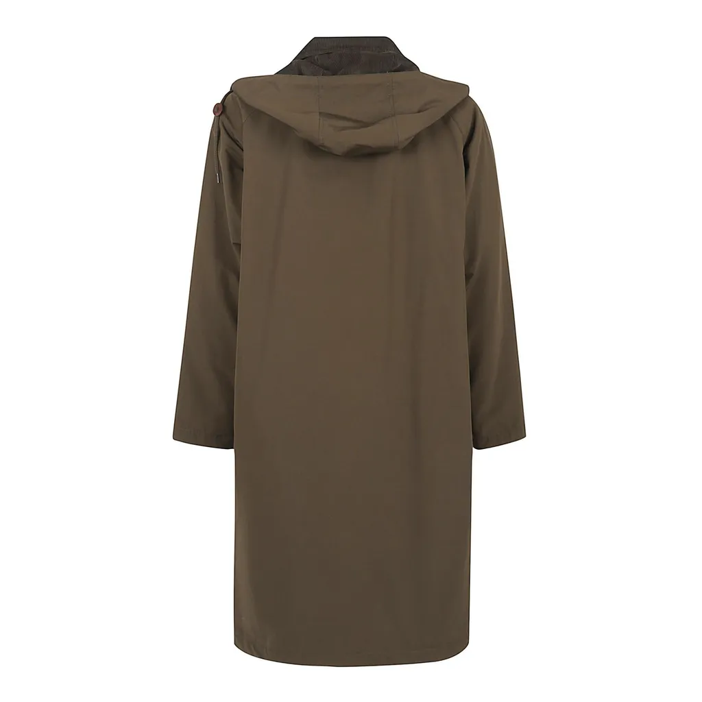 Corduroy-Collar Hooded Coat