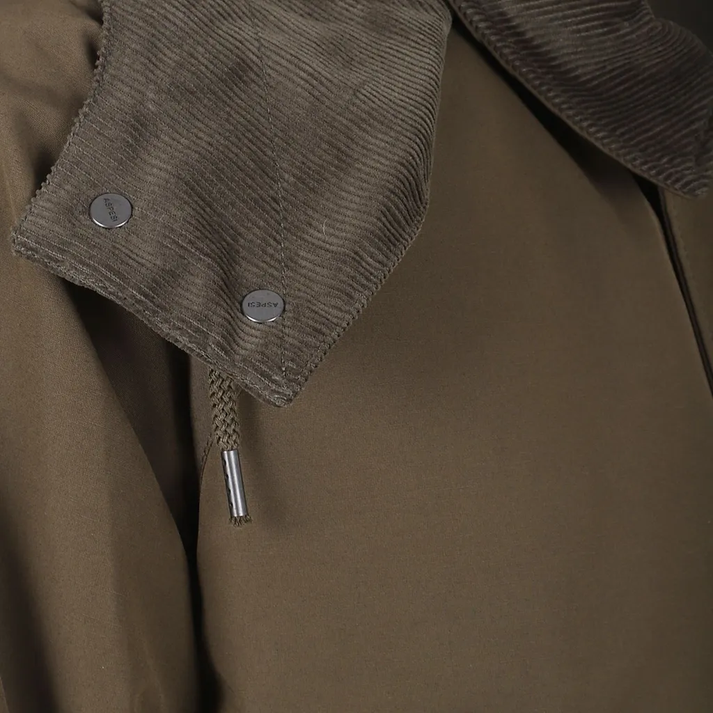 Corduroy-Collar Hooded Coat