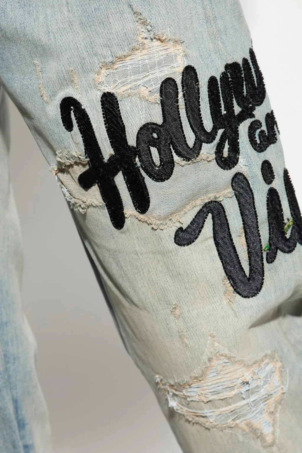 Floral Sequin Embellished Distressed Jeans