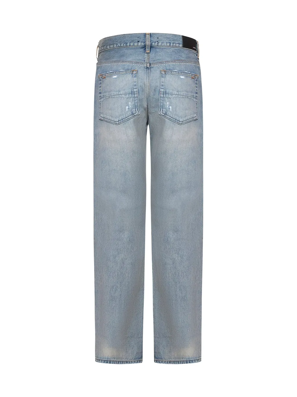 Logo Patch Distressed Straight-Leg Jeans