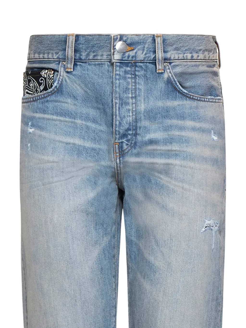 Logo Patch Distressed Straight-Leg Jeans