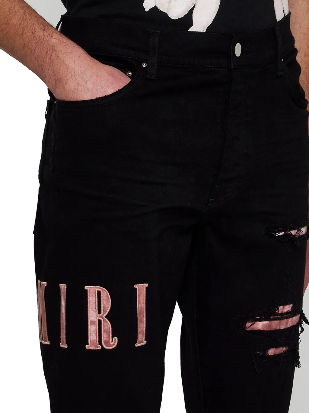 Logo Patch Distressed Skinny Jeans