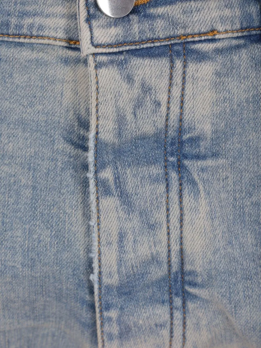 Distressed Logo Patch Straight-Leg Jeans
