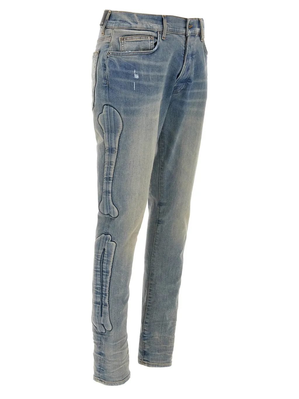 3D Bone Detailed Distressed Skinny Jeans
