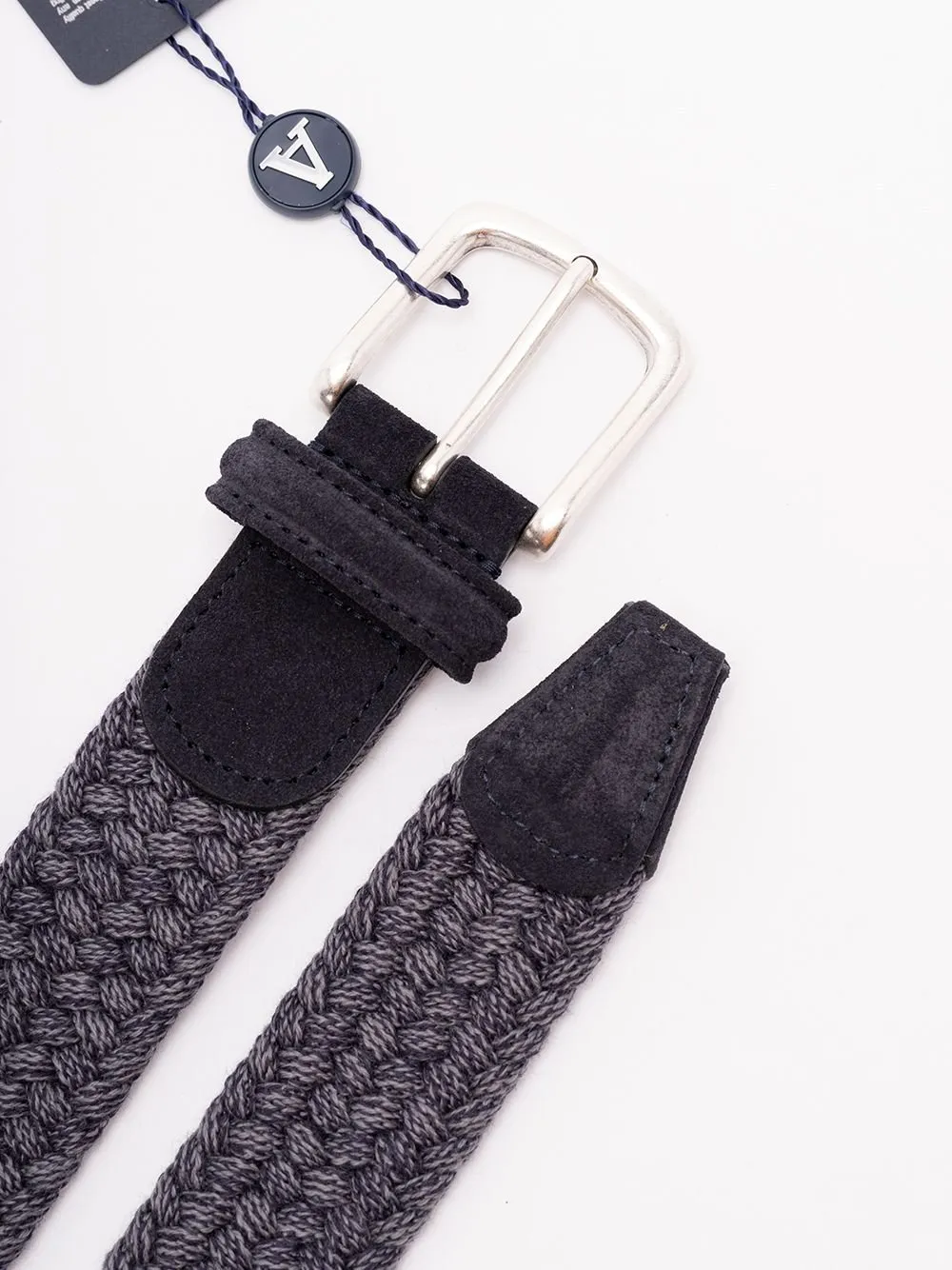 Woven Suede-Trim Belt