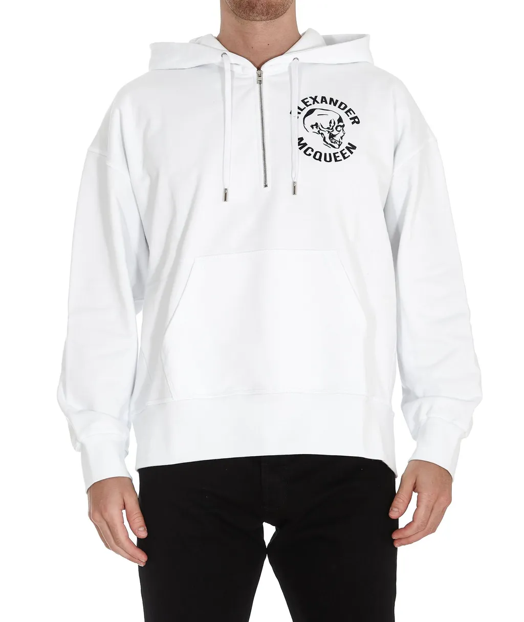 Skull Print Half-Zip Hoodie