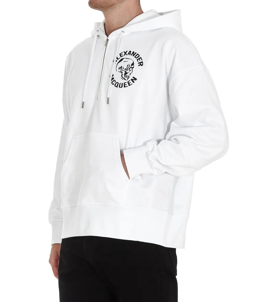 Skull Print Half-Zip Hoodie