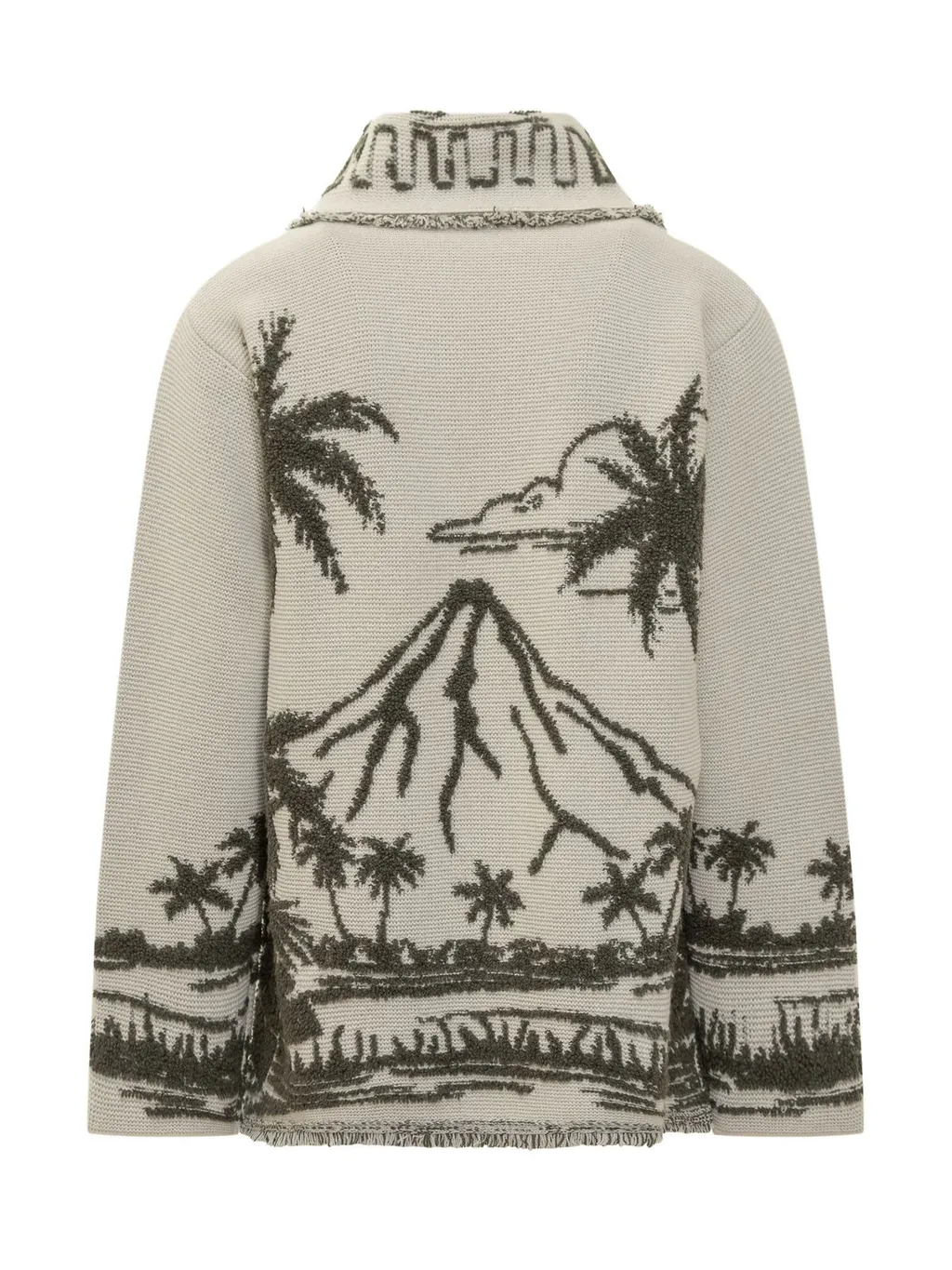Palm Tree Jacquard Fringed Cardigan