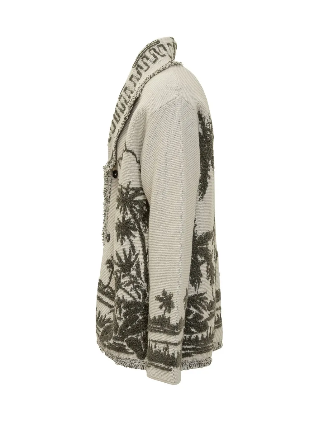 Palm Tree Jacquard Fringed Cardigan