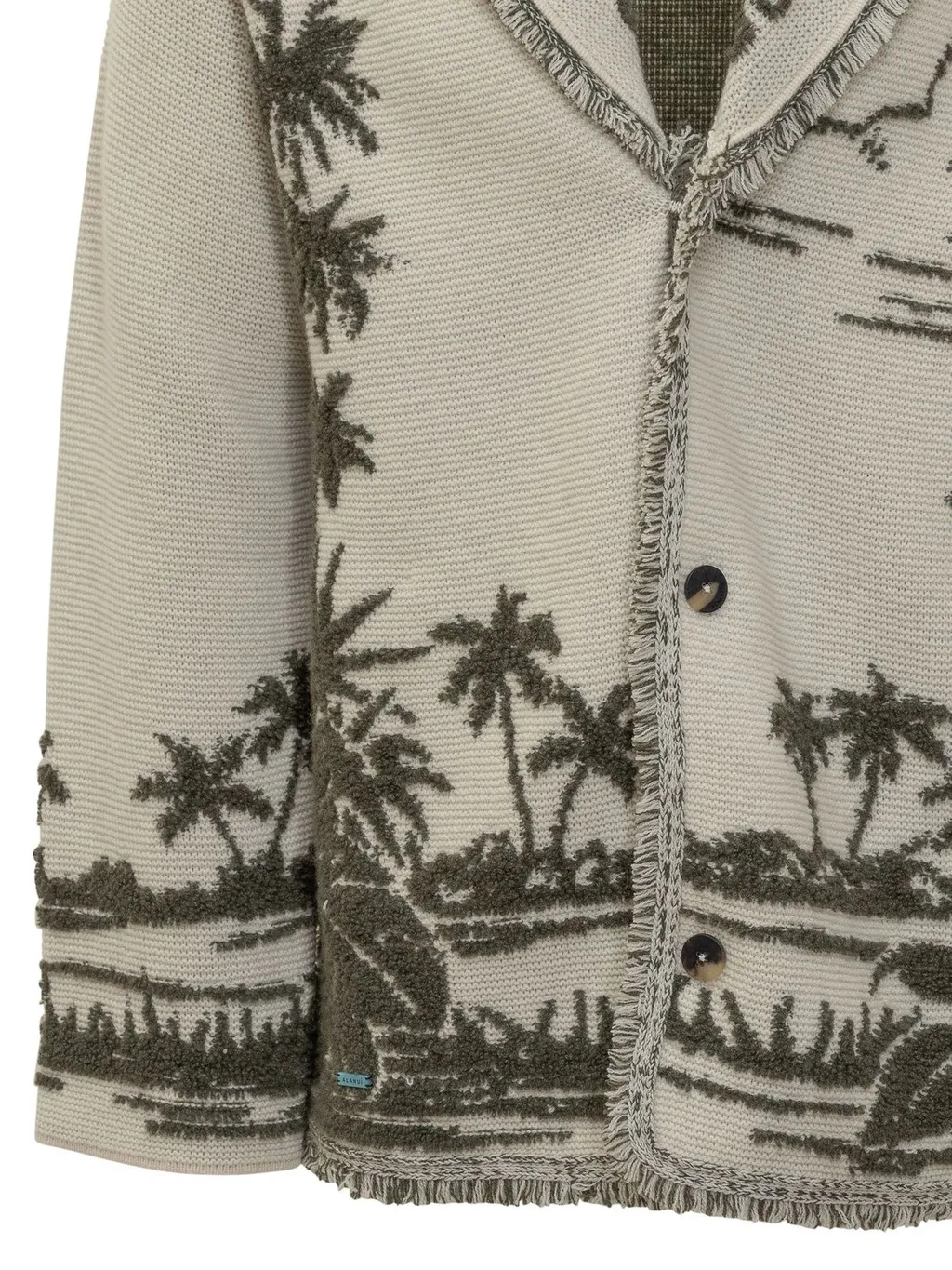Palm Tree Jacquard Fringed Cardigan