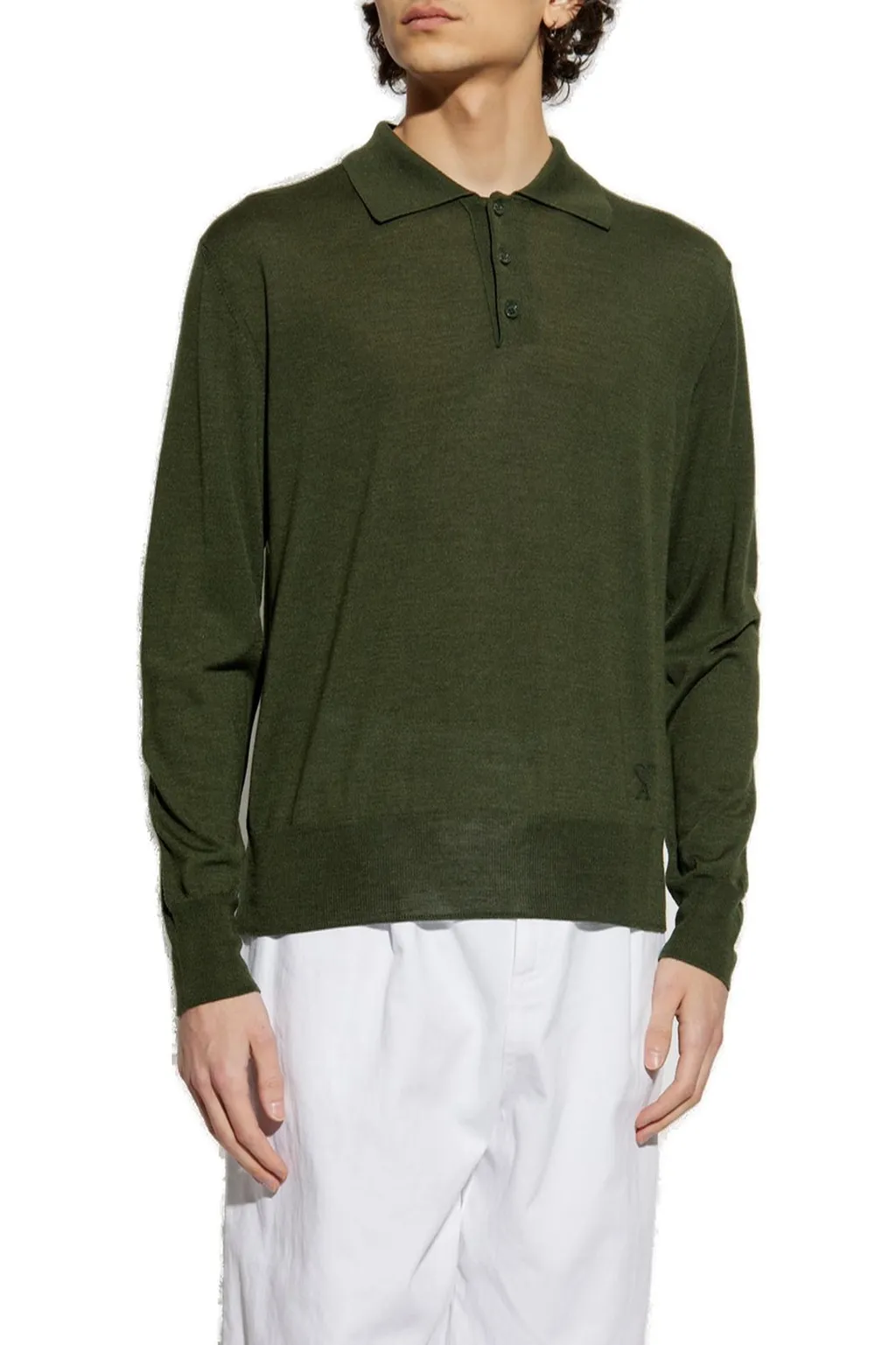 Long Sleeved Knitted Polo Shirt