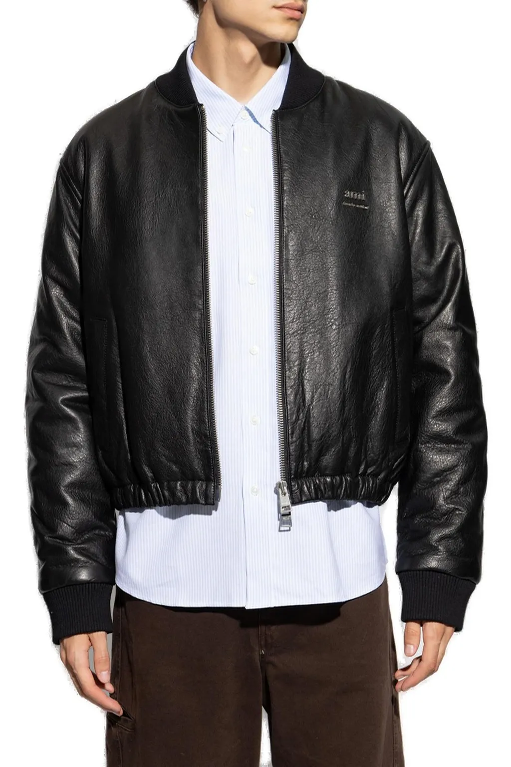 Logo-Plaque Zipped Leather Jacket