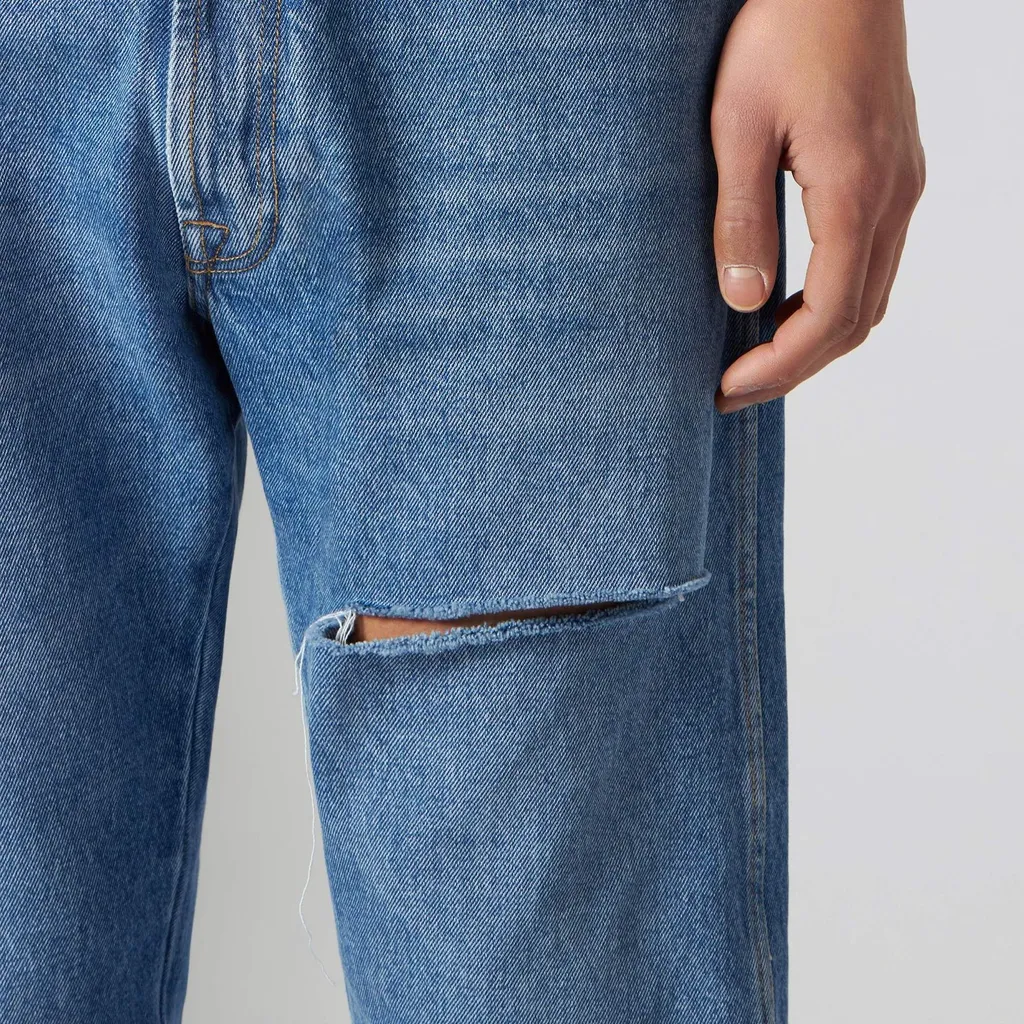 Distressed Straight-Leg Jeans
