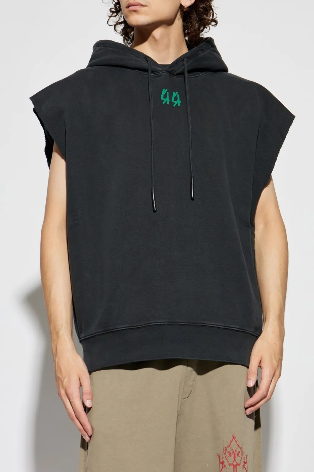 Logo Printed Sleeveless Drawstring Hoodie