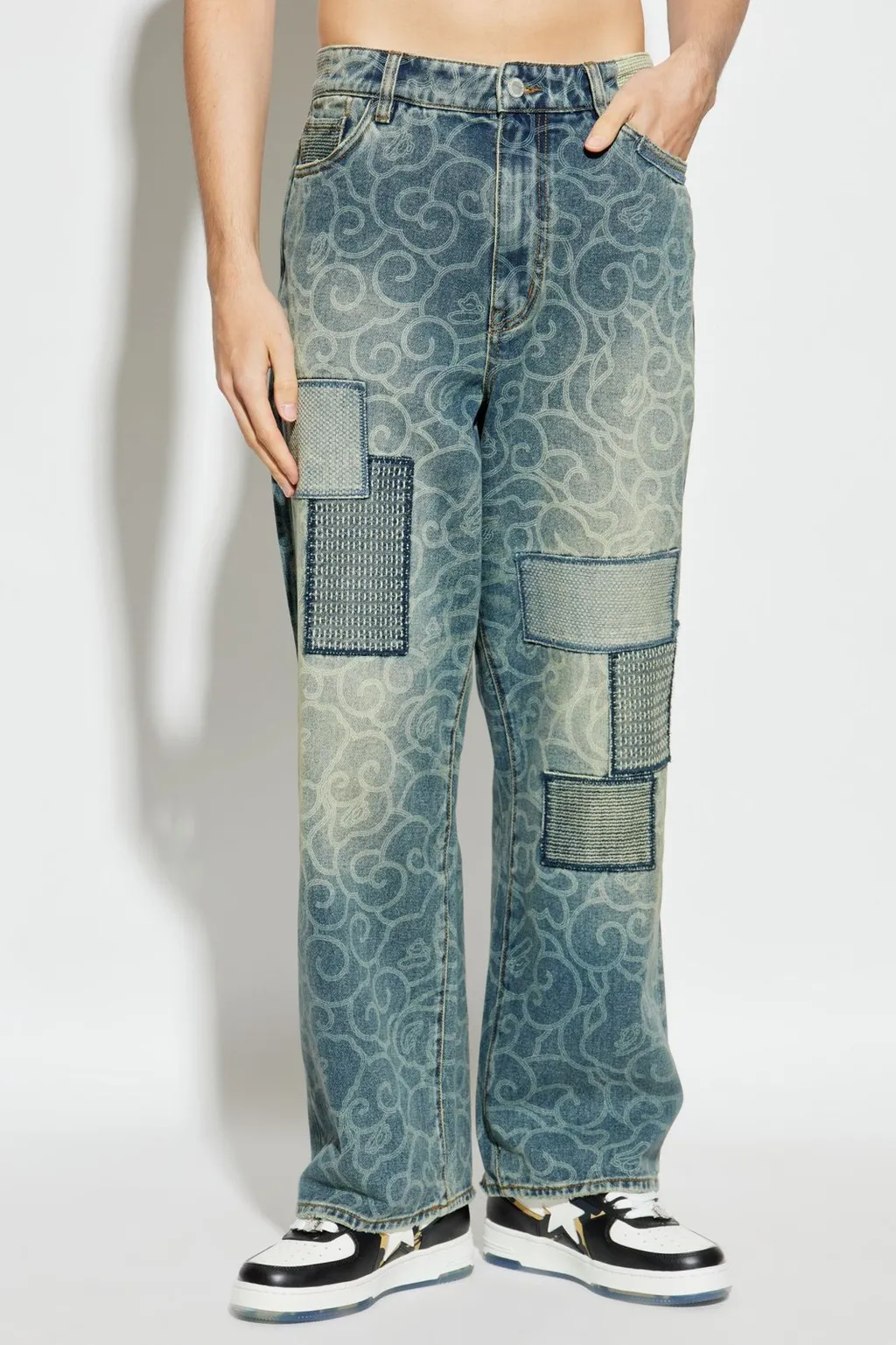 Patchwork Patterned Jeans