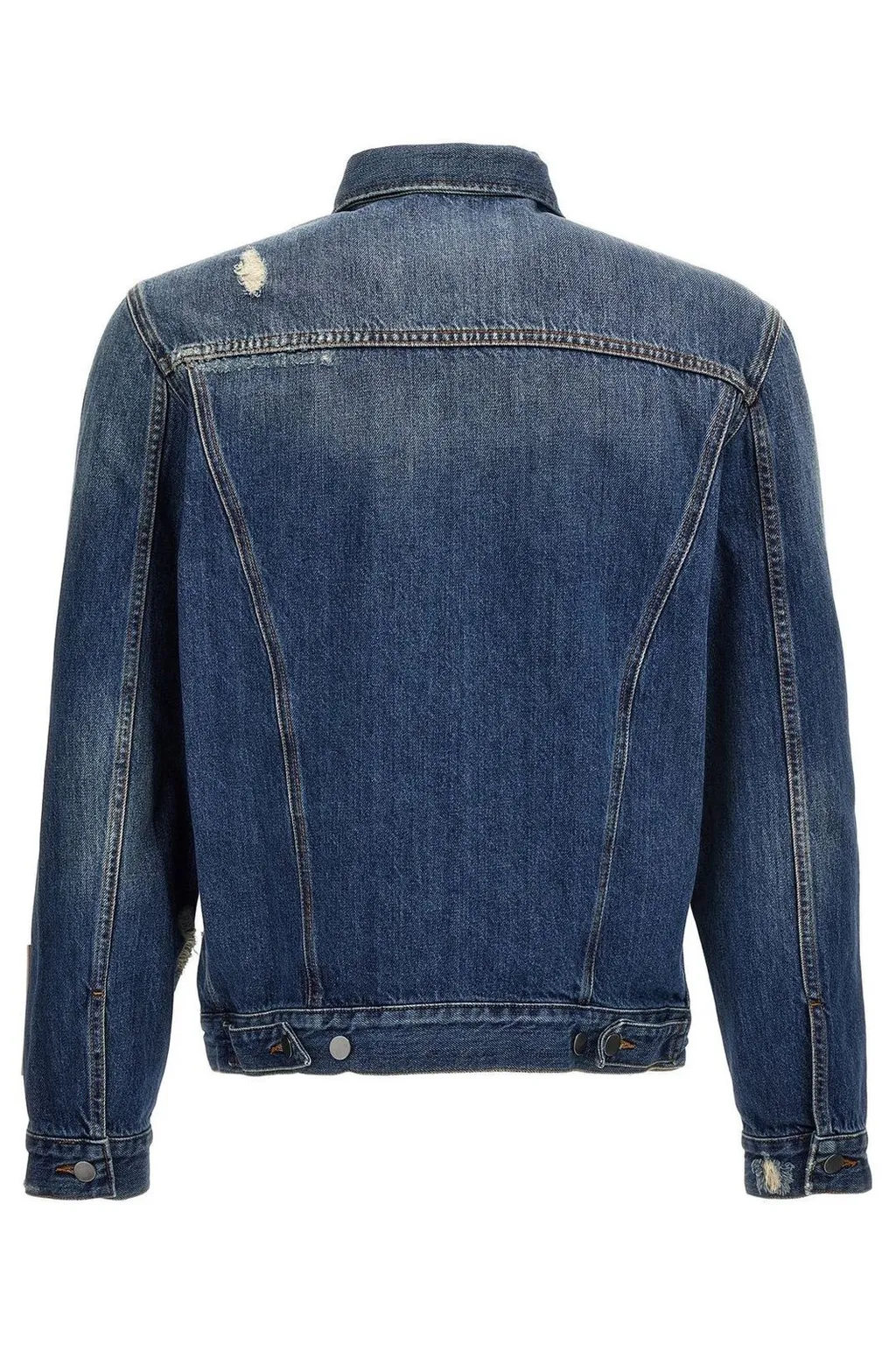 Logo Patch Distressed Denim Jacket