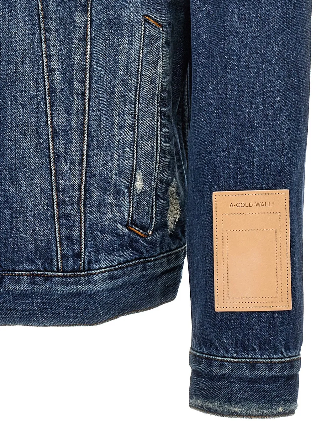 Logo Patch Distressed Denim Jacket