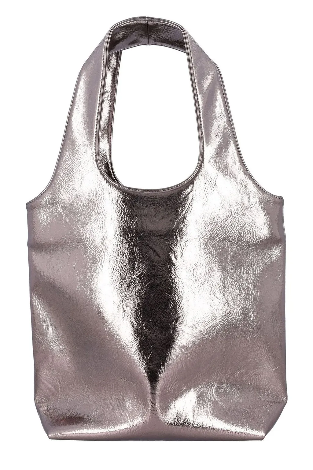 Logo Printed Metallic Effect Tote Bag