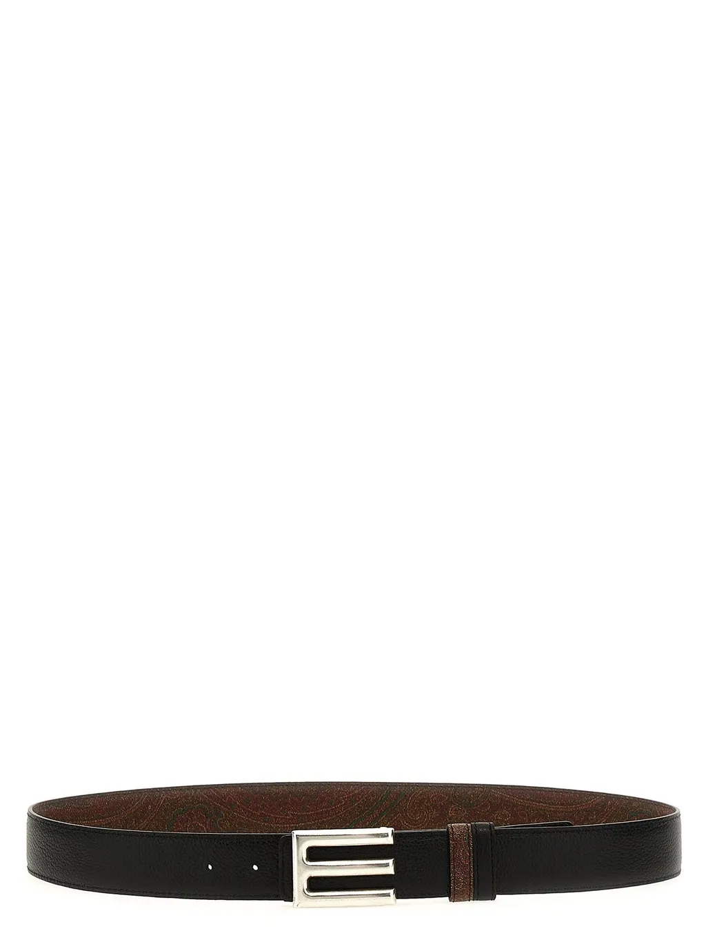 Logo Buckled Paisley Print Reversible Belt