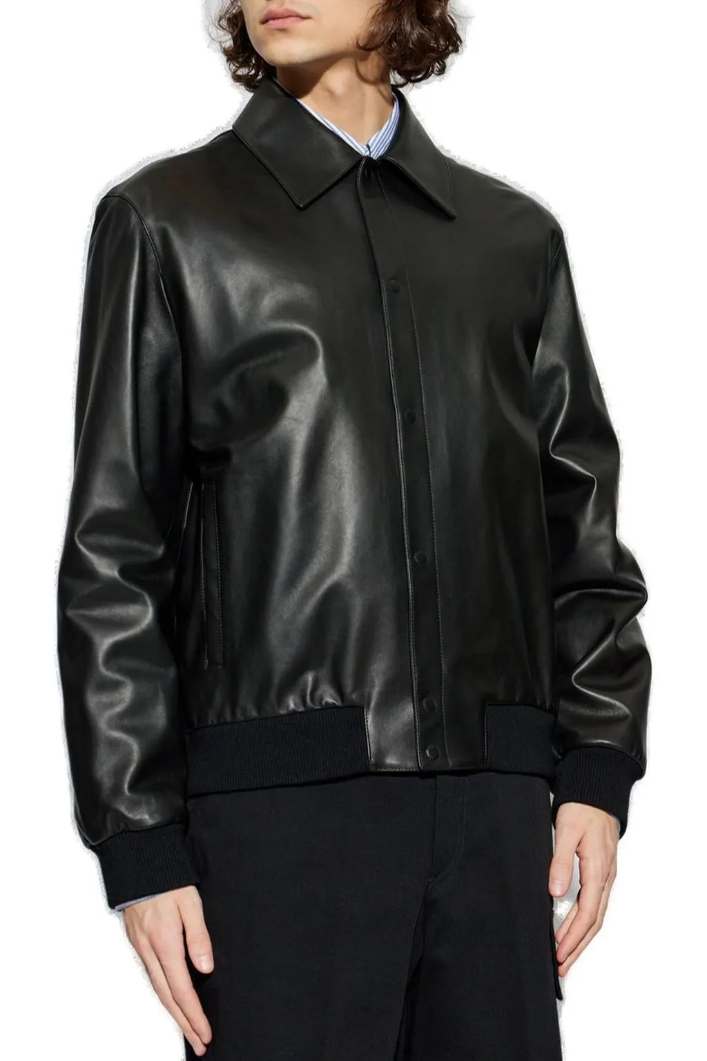 Concealed Front Long Sleeved Leather Jacket