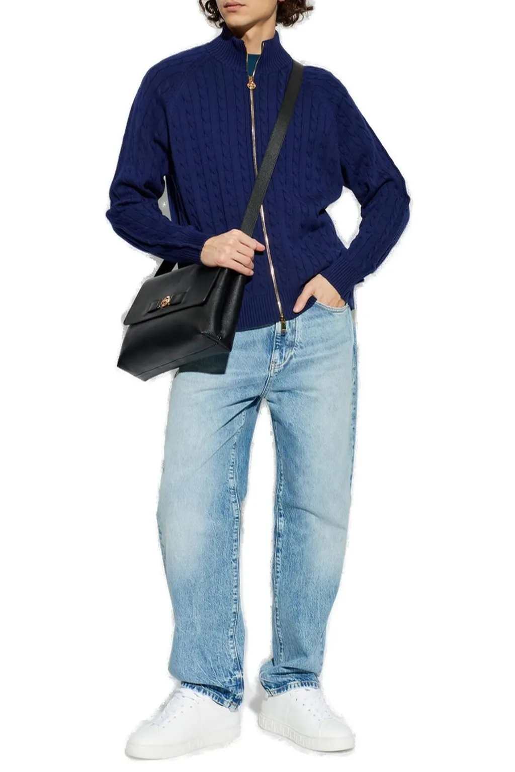 Stand-Up Collar Zipped Cardigan