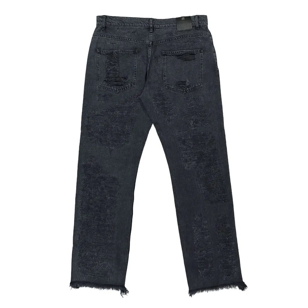 Straight-Leg Frayed-Hem Distressed Jeans