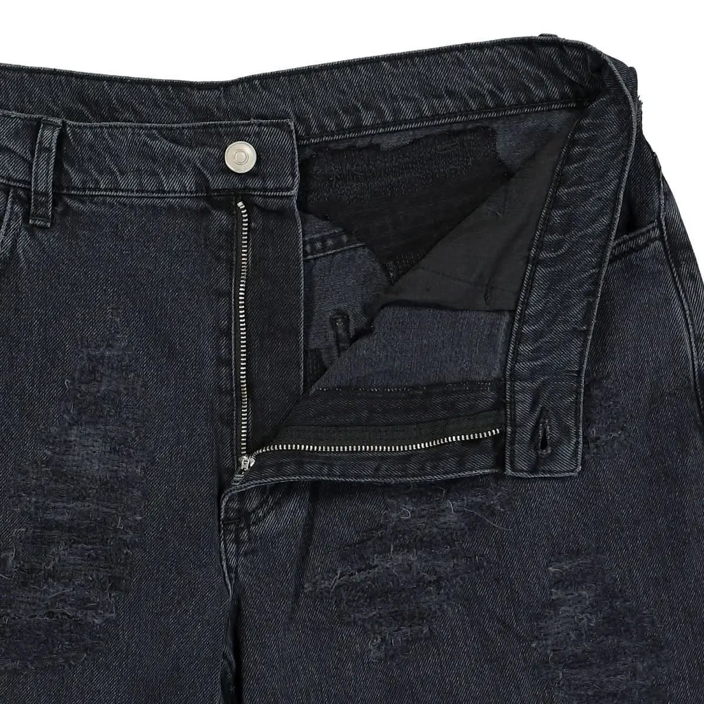 Straight-Leg Frayed-Hem Distressed Jeans